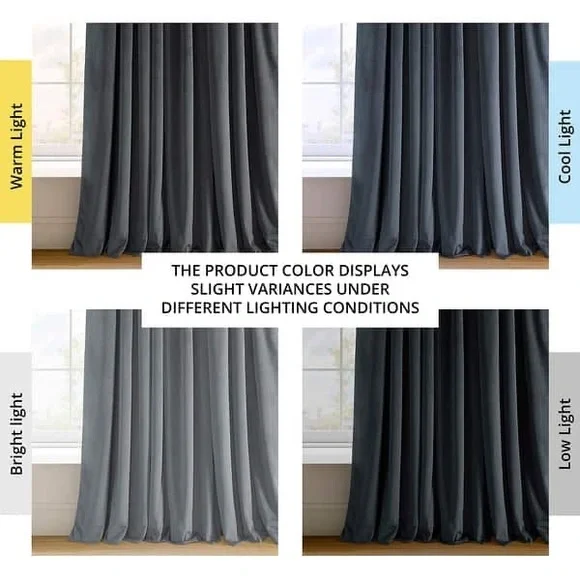 NWT 25x120” Distance Blue Grey Exclusive Fabrics Pleated Blackout Velvet Curtain